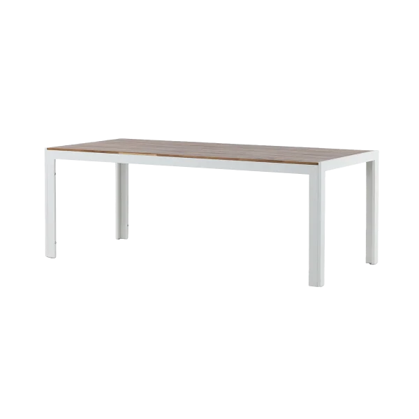 Lasse aluminium tuintafel wit - houten tafelblad - 205 x 90 cm