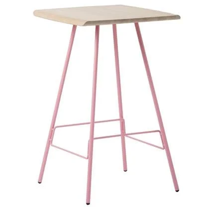 Leina bar tafel 70x70 whitewash, roze onderstel