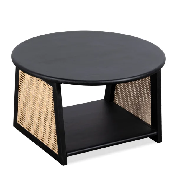 Lewis & Loft Salontafel Lene - Rond - Rotan - FSC®-gecertificeerd mangohout - Zwart