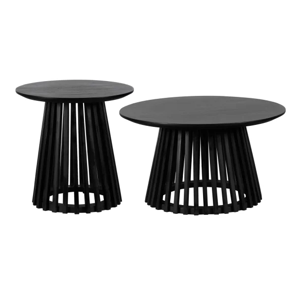 Lewis & Loft Salontafel Levi - Mangohout - Rond - Zwart - Klein en groot - Set van 2