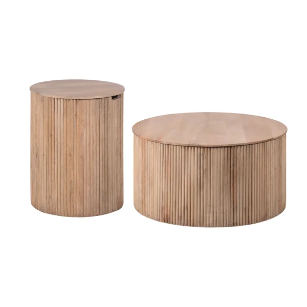 Lewis & Loft Salontafel set Lonne - FSC Mangohout - Ø40 cm - Ø70 cm - Met opbergruimte - Naturel - Set van 2