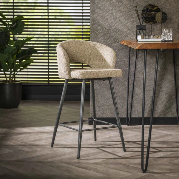LifestyleFurn Barstoel Arnie Bouclé - Zand (zithoogte 69cm)