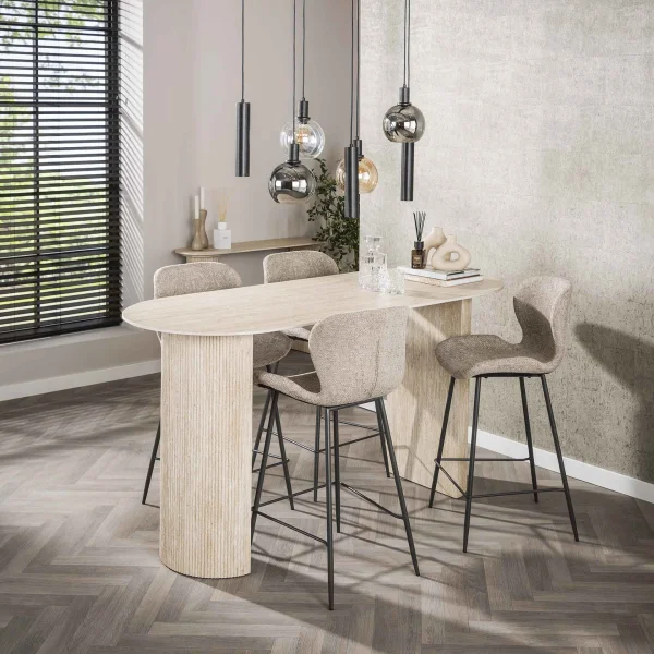 LifestyleFurn Bartafel Ciarra Travertinlook, 178 x 70cm - Keramiek travertine - Ovaal