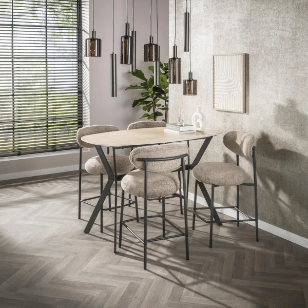 LifestyleFurn Bartafel Laycie Keramiek in Travertin-look, 140 x 75cm - Beige - Ovaal