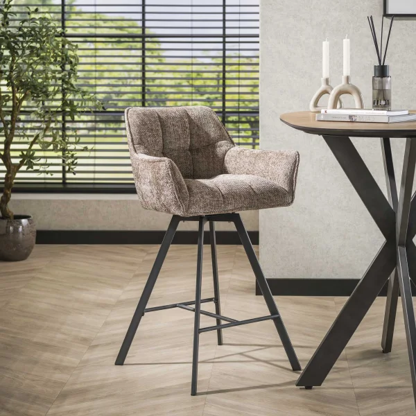 LifestyleFurn Draaibare Barstoel Thandie Rich stof - Champagne (zithoogte 69cm)