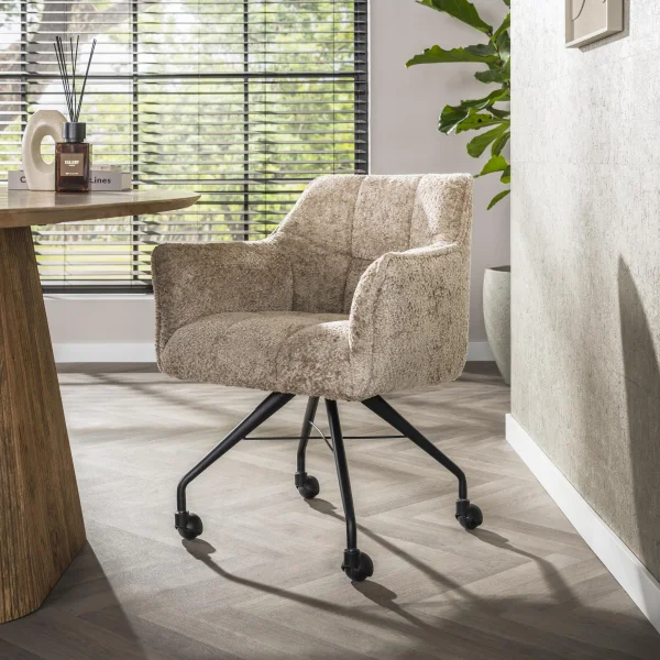 LifestyleFurn Draaibare Eetkamerstoel op wielen Thandie Alura stof - Zand