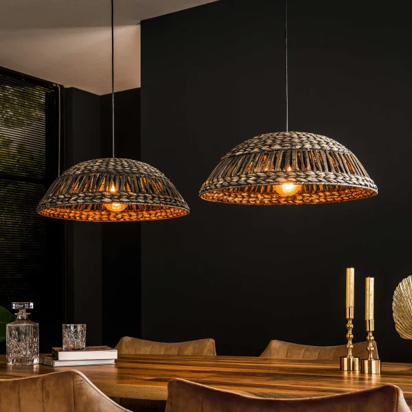 LifestyleFurn Hanglamp Carman Dome 2-lamps Handgevlochten Water Hyacint - zwart nikkel