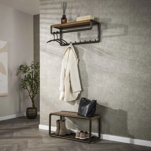 LifestyleFurn Kapstok Karalynn Met 8 haken en roede, Eikenlook en staal - Drift brown