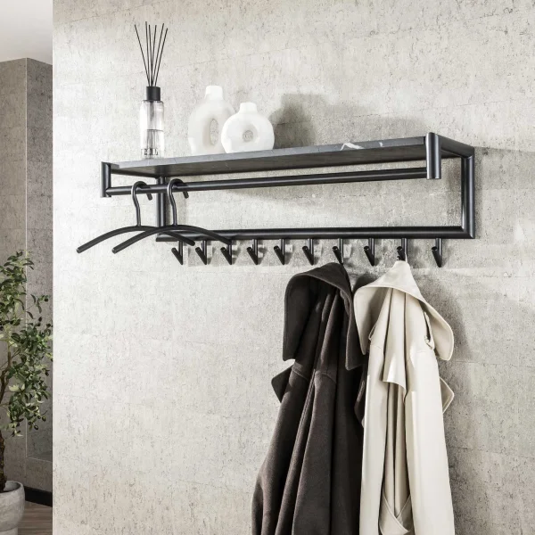 LifestyleFurn Kapstok Letica Met 10 haken en keramieklook plank - 3D zwart bruin