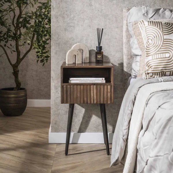 LifestyleFurn Nachtkastje Alania Met 1 lade en open vak, Acaciahout - Massief acacia bruin