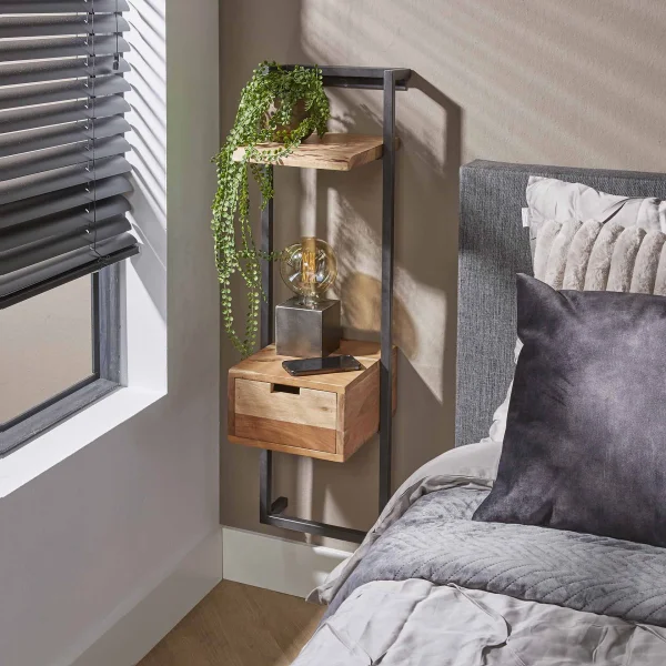 LifestyleFurn Nachtkastje Cruz Acaciahout en metaal, Met 1 lade - Bruin,Hout,Naturel
