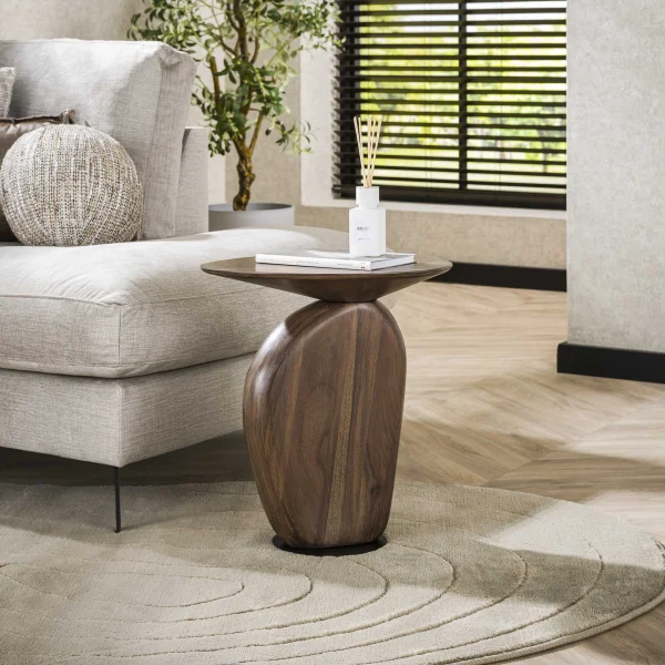 LifestyleFurn Organische Bijzettafel Linsie Acaciahout, 45 x 36cm - Massief acacia glaze brown - Rond