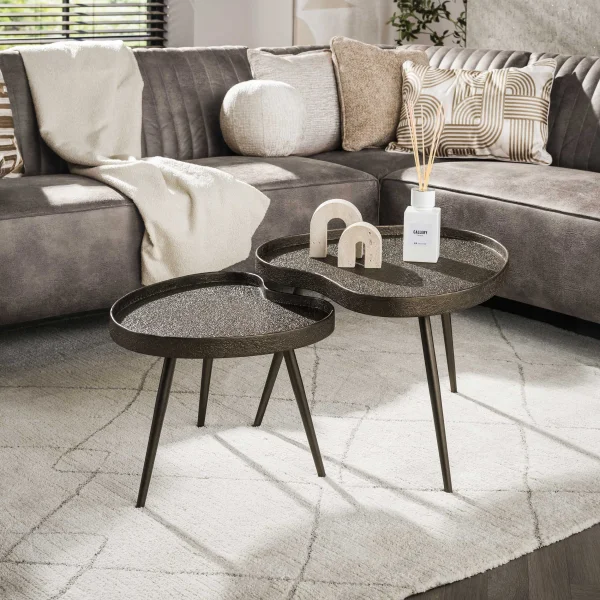 LifestyleFurn Organische Salontafel Ananda Brons Liquid, Set van 2 stuks