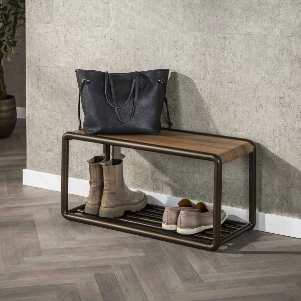 LifestyleFurn Schoenenrek Karalynn Eikenlook en staal - Drift brown