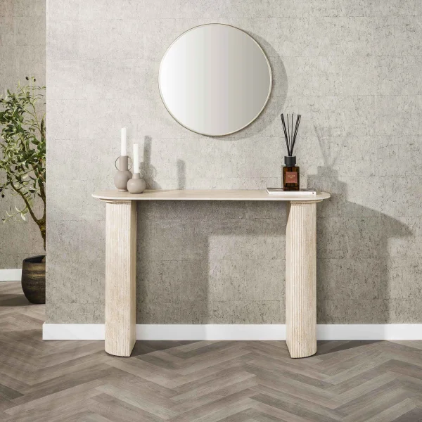 LifestyleFurn Sidetable/Kaptafel Ciarra Travertinlook, 120cm - Keramiek travertine