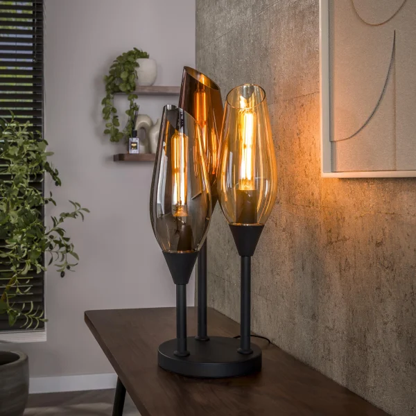 LifestyleFurn Tafellamp Jenson Gemixt glas, 3-lamps - Bruin