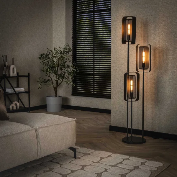 LifestyleFurn Vloerlamp Allyse 3-lamps - Artic Zwart