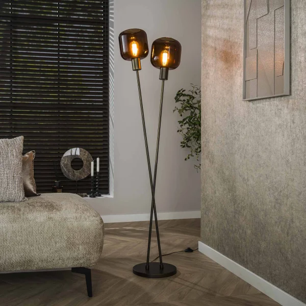 LifestyleFurn Vloerlamp Gill 2-lamps - Sienna brown