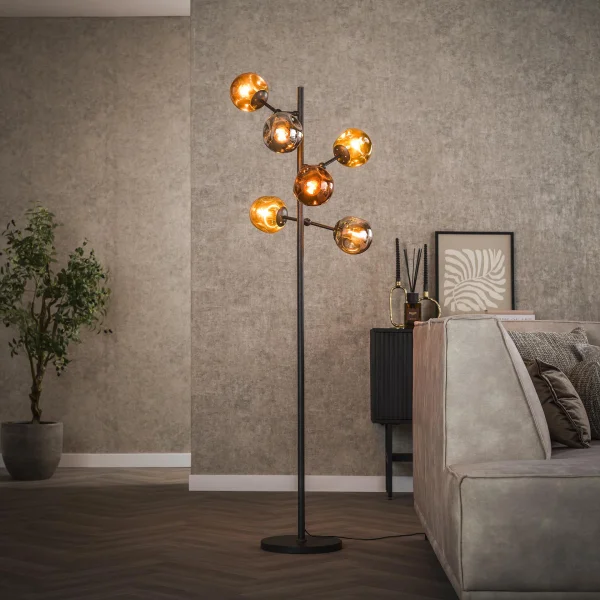 LifestyleFurn Vloerlamp Hasan 6-lamps, Kleur Chroom, Goud en Koper