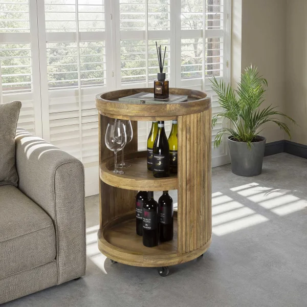 LifestyleFurn Wijntrolley Manna Mangohout - Massief mango zand