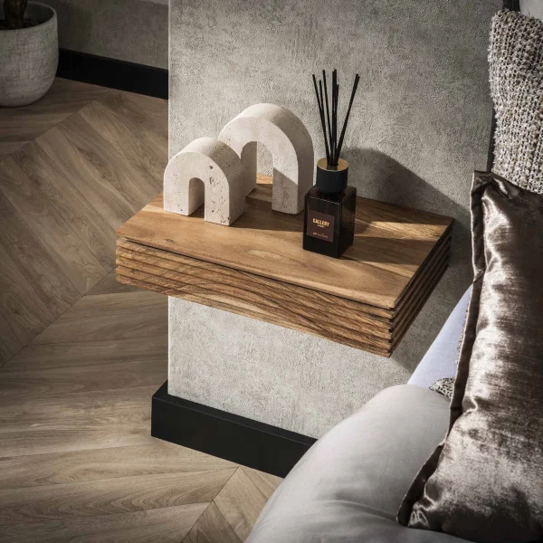 LifestyleFurn Zwevend Nachtkastje Tamia 40cm breed, Acaciahout, Set van 2 stuks - Massief acacia naturel