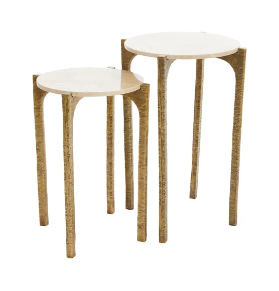 Light & Living Bijzettafel Kanae Set van 2 stuks, Travertin - Bruin - Rond