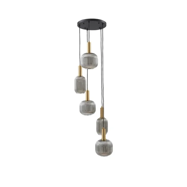 Lindby - Doroteo hanglamp grijs 5-lamps glas