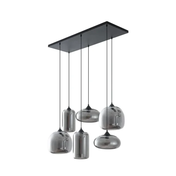 Lindby - Marla hanglamp, 6-lamps, glas, rookgrijs