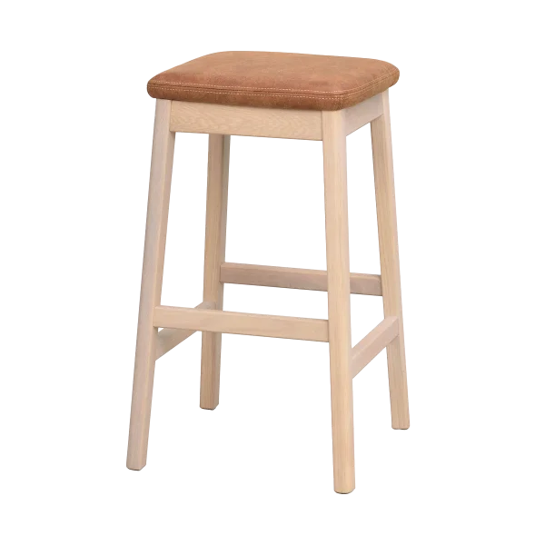 Livermore eikenhouten barkruk whitewash met bruin kunstleer zitkussen - 68 cm