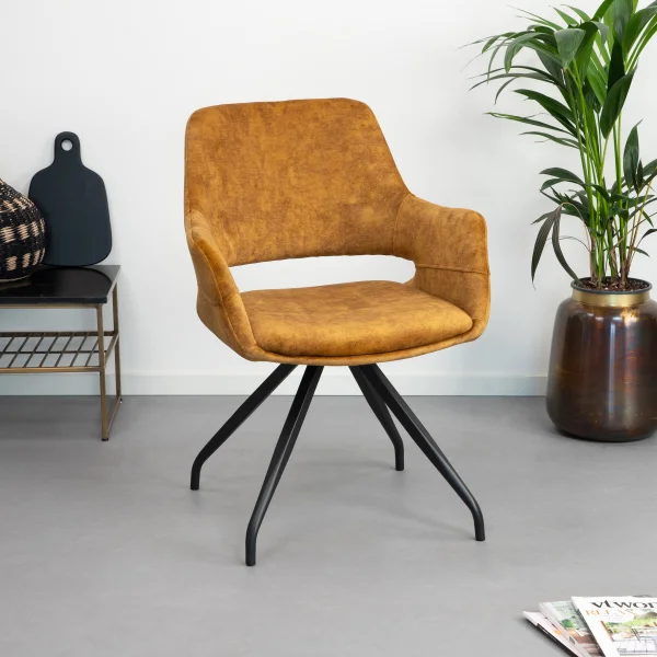 LivingFurn Eetkamerstoel Capp Velvet - Okergeel