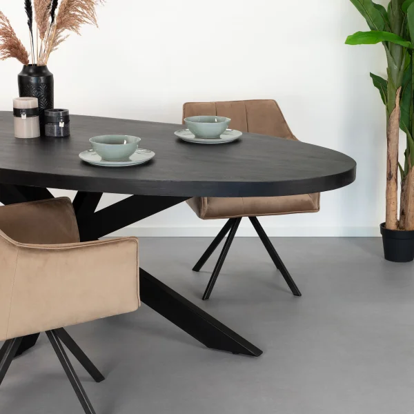 Livingfurn Ovale Eettafel Kala Spider Mangohout en staal - zwart - Ovaal