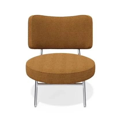 Lounge fauteuil in mosterd bouclette stof