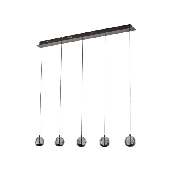 Lucande - Hayley LED hanglamp, 5-lamps, zwart, langwerpig