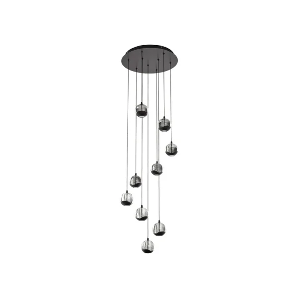 Lucande - Hayley LED hanglamp met 9-lamps, zwart glas