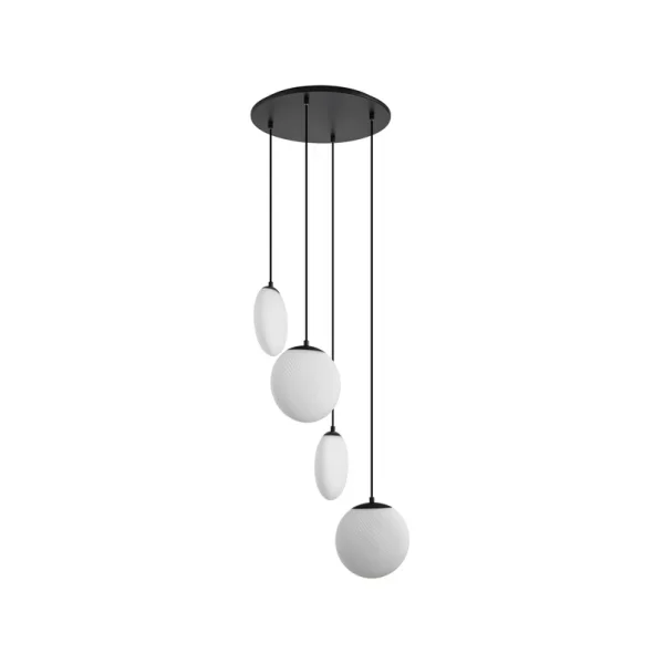 Lucande - Lunelle hanglamp, 4-lamps, Ø 40 cm, zwart, glas