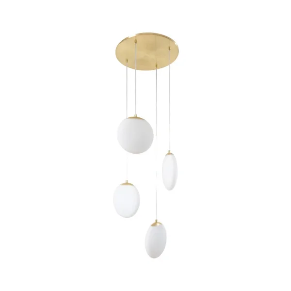 Lucande - Lunelle hanglamp, Ø 40 cm, 4-lamps, messing, glas