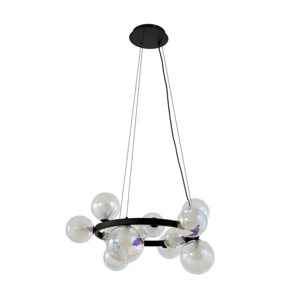 Lucande - Marvi hanglamp, Ø 68 cm, zwart, glas, metaal