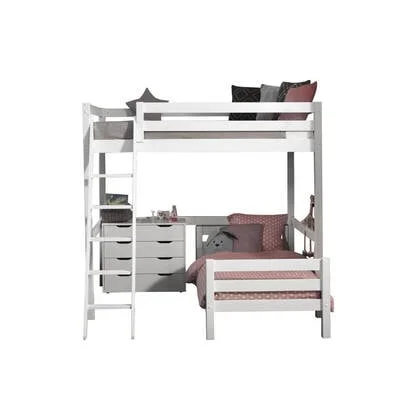 LUCEVI - Pino Mezzanine bed 140x200 cm + Ladder + Bed 90x200 cm - Wit