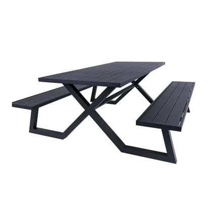 luxe aluminium picknicktafel Dex 200 cm zwart