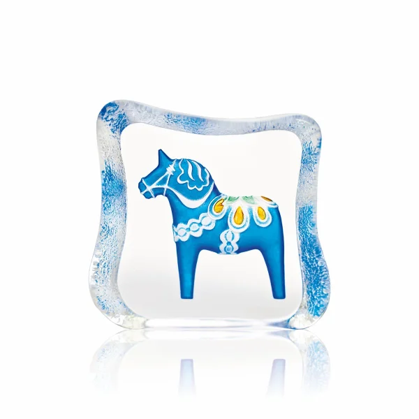 Målerås Glasbruk Dalahäst glazen sculptuur blauw Klein