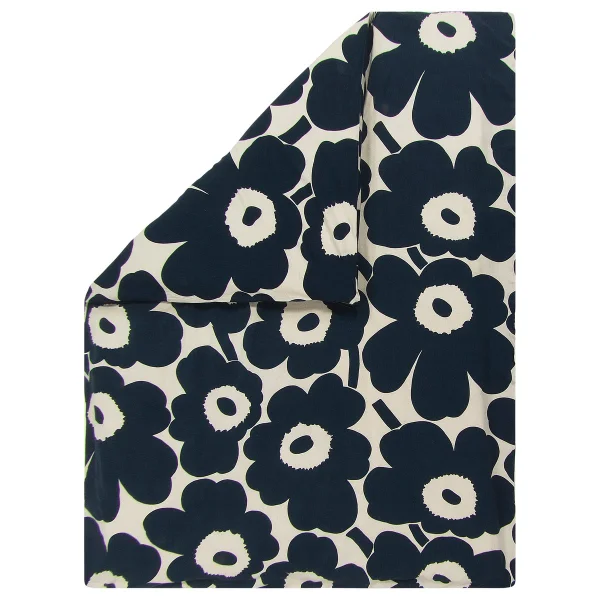 Marimekko Unikko dekbedovertrek katoen-linnen 150x210 cm Natuurwit-donkerblauw