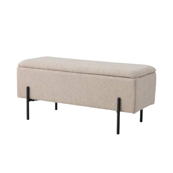 Marlou bouclé bankje met opbergruimte beige - 95 x 46 cm