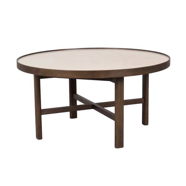 Marsden ronde houten salontafel bruin met beige keramieken tafelblad - Ø 90 cm