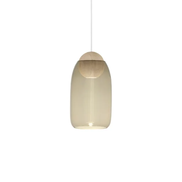 Mater Liuku Ball hanglamp smoked glass, matgelakt lindehout