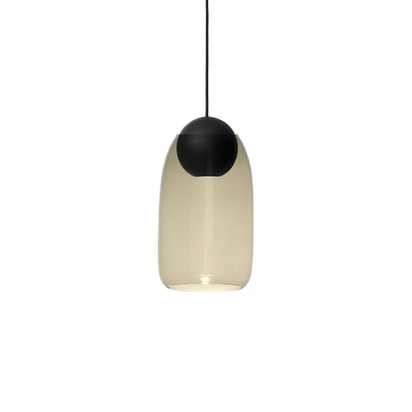 Mater Liuku Ball hanglamp smoked glass, zwartgelakt lindehout