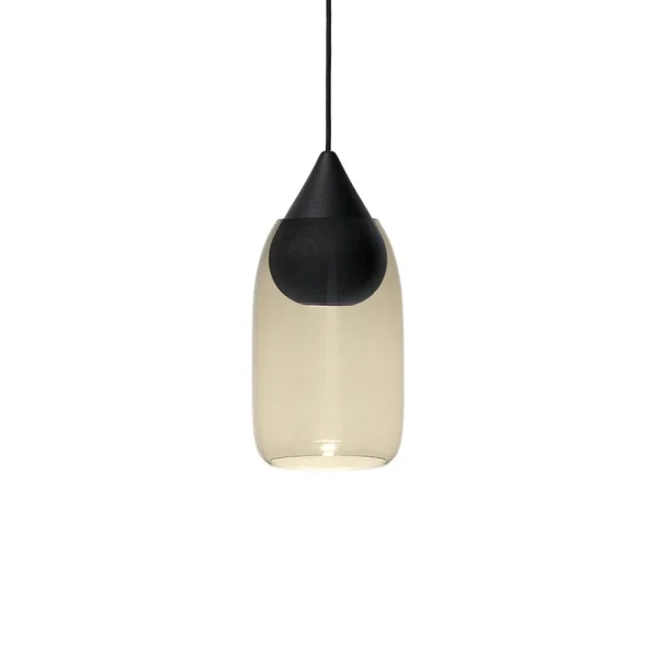 Mater Liuku Drop hanglamp smoked glass, zwartgelakt lindehout