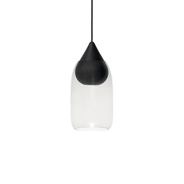 Mater Liuku Drop hanglamp transparant, zwartgelakt lindehout