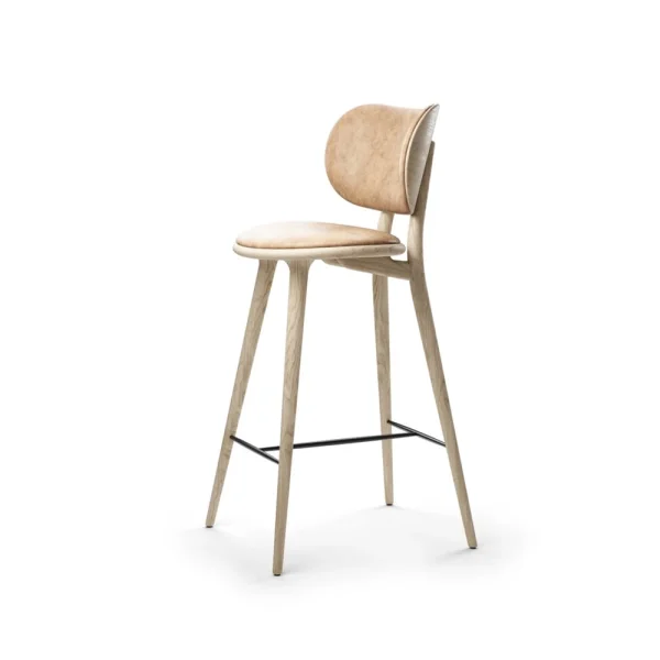 Mater Mater High Stool Backrest barkruk hoog leer natural, matgelakt eikenhouten onderstel