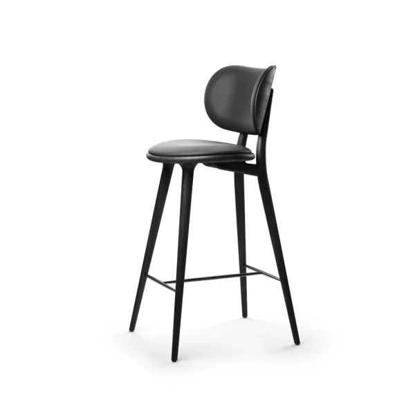 Mater Mater High Stool Backrest barkruk hoog leer zwart, zwartgebeitst eikenhouten onderstel