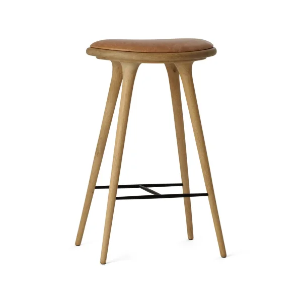 Mater Mater high stool barkruk hoog 74 cm leer natuur, gezeept eikenhouten onderstel